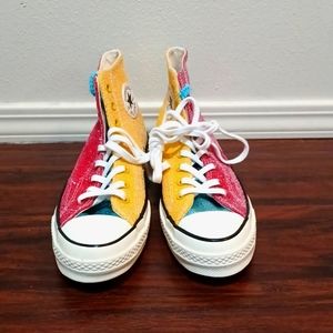 NWOT Size 9 glittered and sequened Converse, colored blue, red, yellow, white